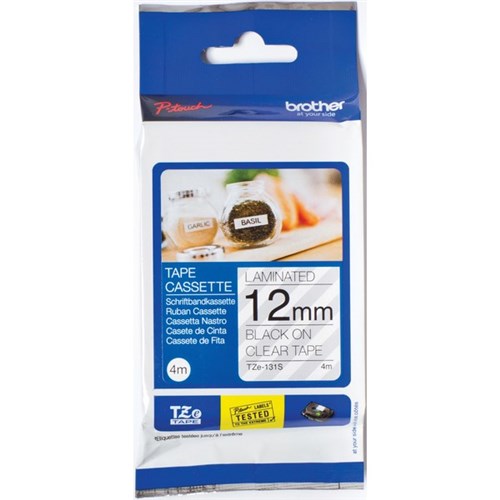 Brother Labelling Tape Cassette TZe-131S 12mm x 4m Black on Clear