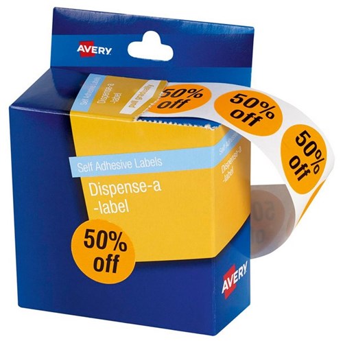 Avery 50% Off Dispenser Label DMC24FO 24mm Orange, Pack of 500