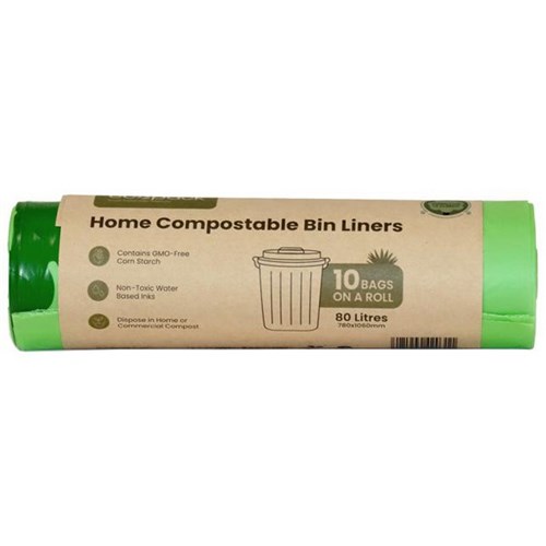 Ecopack Home Compostable Bin Liners 80L, Roll of 10