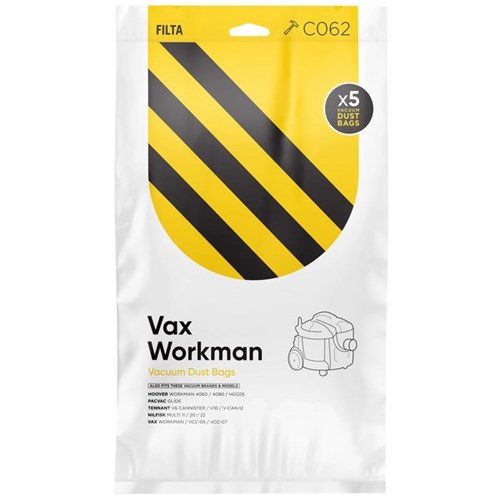 Filta Glide Vacuum Cleaner Bag Vax Workman, Pack of 5