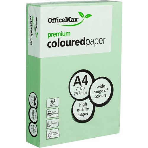OfficeMax A4 80gsm Graceful Green Premium Coloured Copy Paper, Pack of 500