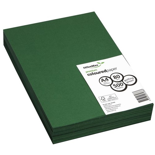 OfficeMax A4 80gsm Golfing Green Premium Coloured Copy Paper, Pack of 500