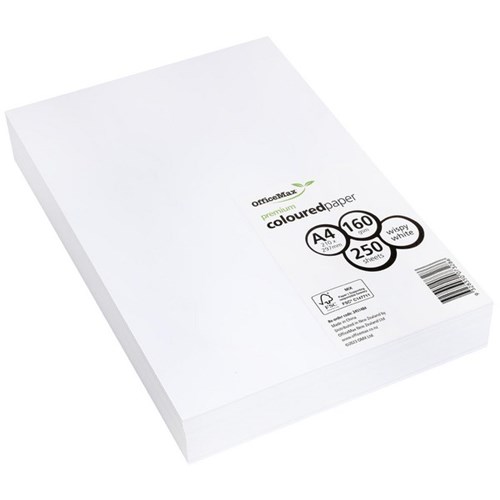 OfficeMax A4 160gsm Wispy White Premium Coloured Copy Paper, Pack of 250