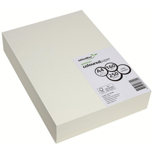 OfficeMax A4 160gsm Cosy Cream Premium Coloured Copy Paper, Pack of 250