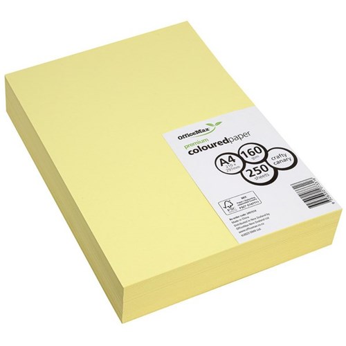 OfficeMax A4 160gsm Crafty Canary Premium Coloured Copy Paper, Pack of 250