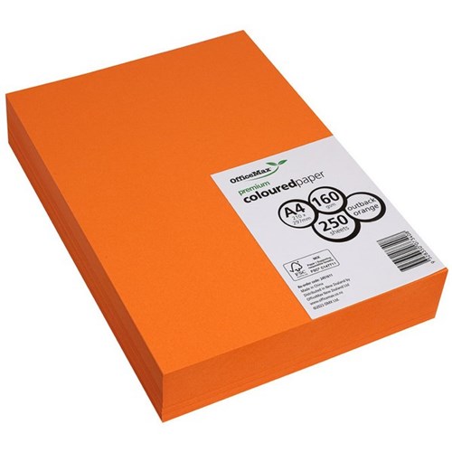 OfficeMax A4 160gsm Outback Orange Premium Coloured Copy Paper, Pack of 250
