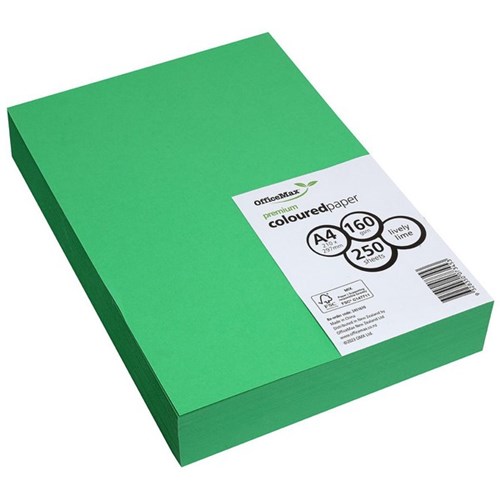 OfficeMax A4 160gsm Lively Lime Premium Coloured Copy Paper, Pack of 250
