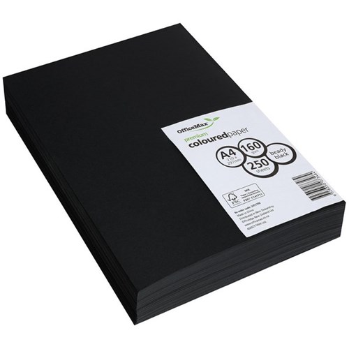 OfficeMax A4 160gsm Beady Black Premium Coloured Copy Paper, Pack of 250
