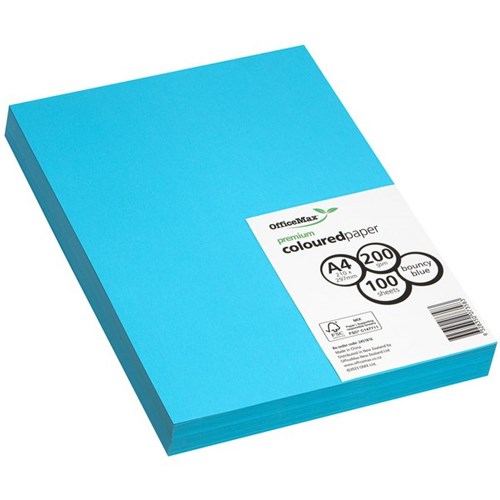 OfficeMax A4 200gsm Bouncy Blue Premium Coloured Card Paper, Pack of 100