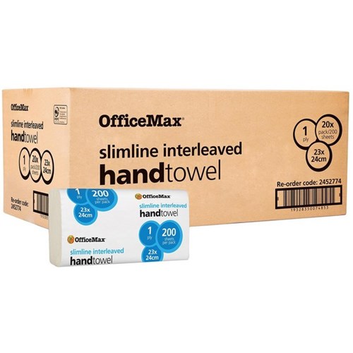 OfficeMax Slimline Interleaved Paper Towels 1 Ply, Carton of 20 Packs