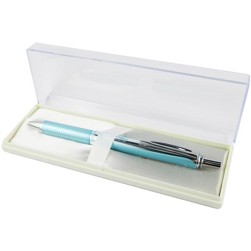 Pentel Black Ink Energel Aluminium Pen 0.7mm Fine Tip Aqua Barrel