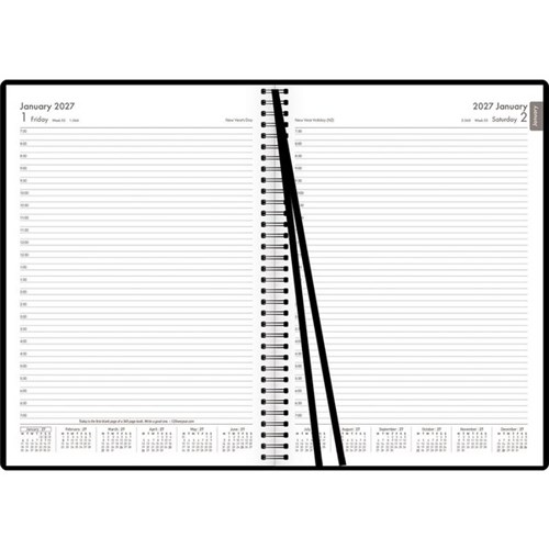 OfficeMax A41 1/2 Hour Appointment Executive Wiro Diary A4 1 Day Per Page 2027 Black
