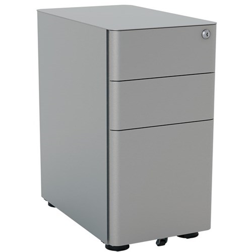 Breeze Slimline Steel Mobile Pedestal 3 Drawer Silver