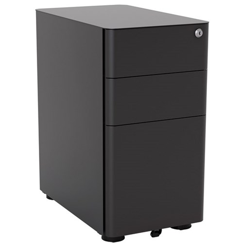 Breeze Slimline Steel Mobile Pedestal 3 Drawer Black