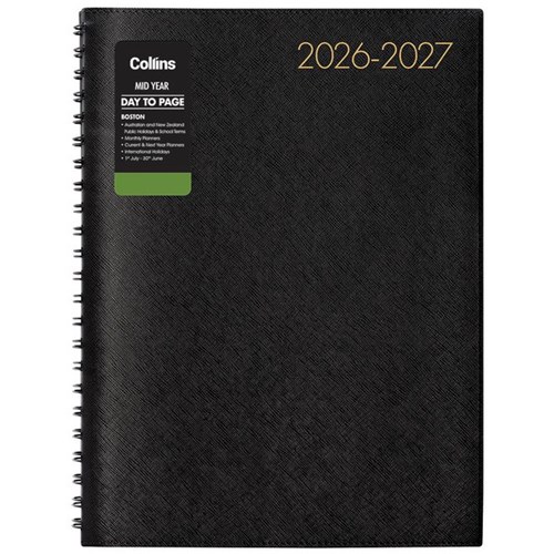 Collins Boston A41 Mid Year Diary A4 1 Day Per Page 1 July 2026 to 30 June 2027 Black