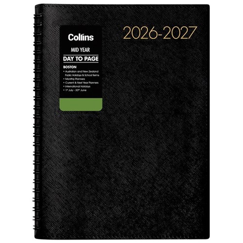 Collins Boston A51 Mid Year Diary A5 1 Day Per Page 1 July 2026 to 30 June 2027 Black