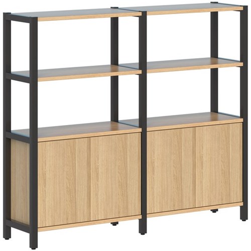 Grid 40 Shelving 2 Pod 4 Shelves Black Oak 1720x400x1500mm