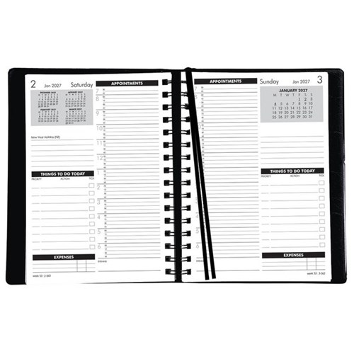 Collins MDA51A 1/4 Hour Time Manager Wiro Diary A5 1 Day Per Page 2027 Black