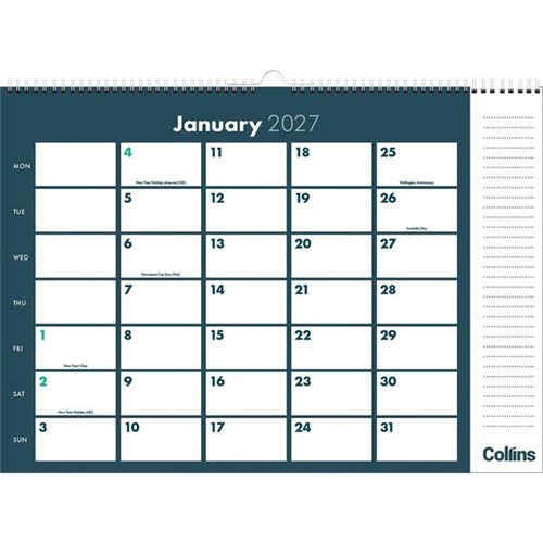 Collins Colplan Wiro Wall Calendar 1 Month To A Page 2025