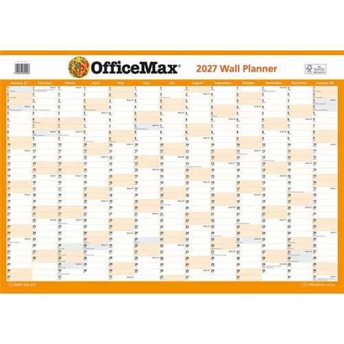OfficeMax A2 Dated Year Wall Planner Double Sided Laminated 594x420mm 2025