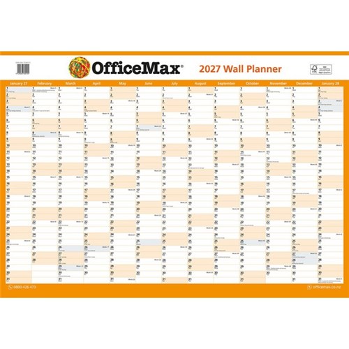OfficeMax A3 Dated Year Wall Planner Double Sided 420x297mm 2027