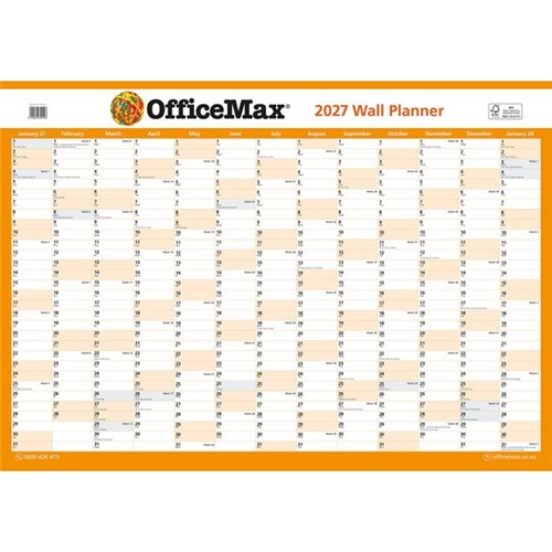 OfficeMax Dated Year Planner Double Sided Laminated 990x700mm 2027
