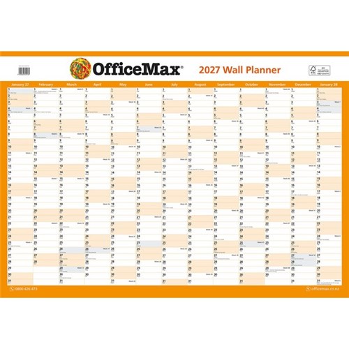 OfficeMax Dated Year Wall Planner Double Sided 990x700mm 2027