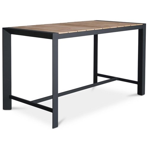 Karaka Outdoor Leaner Table 1600x800x900mm Teak Top Black Frame