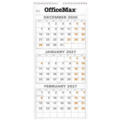 OfficeMax Wall Calendar Three Months To View 290x620mm 2025