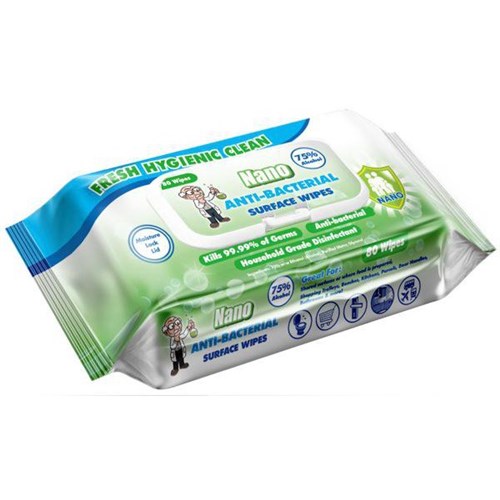 Nano Surface Wipes Antibacterial, Pack of 80 Sheets