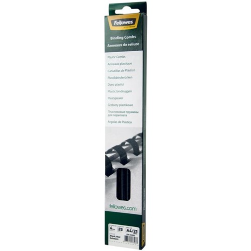 Fellowes 6mm Binding Coils 21 Ring Black, Box of 25