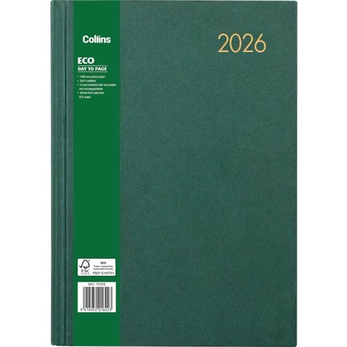 Collins A41 Eco Diary A4 1 Day Per Page 2026 Green