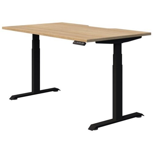 Fiord Electric Single User Height Adjustable Desk Scallop Top 1500mm Classic Oak/Black