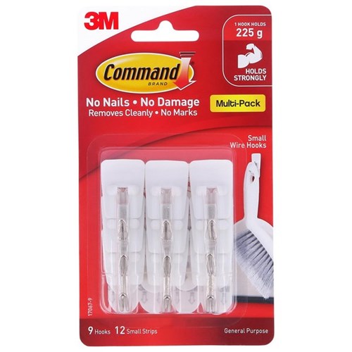 Command™ Adhesive Wire Hooks Small, Pack of 9 Hooks & 12 Strips
