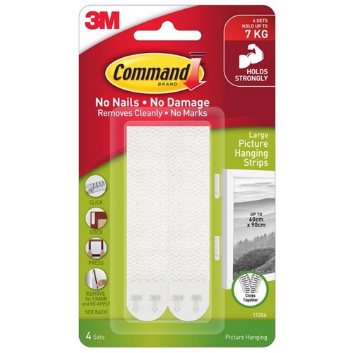 Command™ Picture Hanging Strips Large White, Pack of 4 Sets