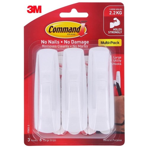 Command™ Adhesive Hooks Large 2kg, Pack of 3