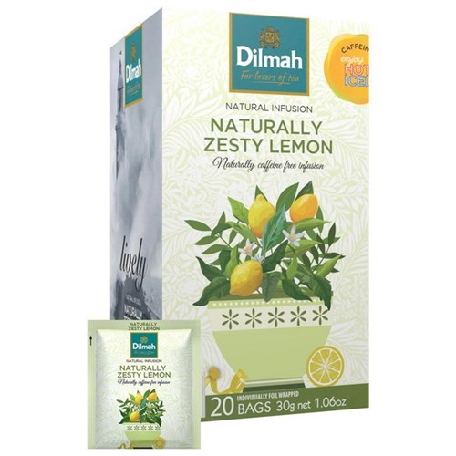 Dilmah Naturally Zesty Lemon Individually Foil Wrapped Tea Bags, Box of 20