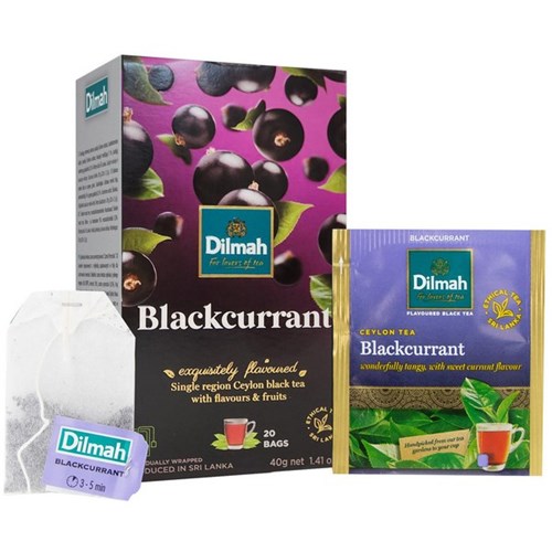 Dilmah Blackcurrant Tea Individually Foil Wrapped Tea Bags, Box of 20