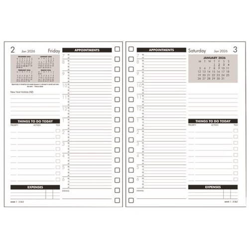 Collins MDA51A 1/4 Hour Time Manager Refill A5 Day Per Page 2026 Black
