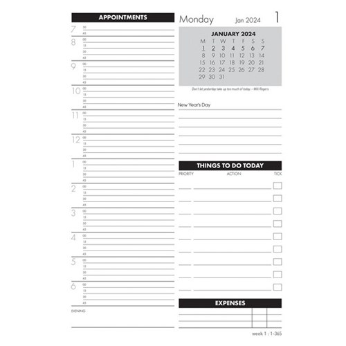 Collins MDA51A 1/4 Hour Time Manager Refill A5 Day Per Page 2026 Black