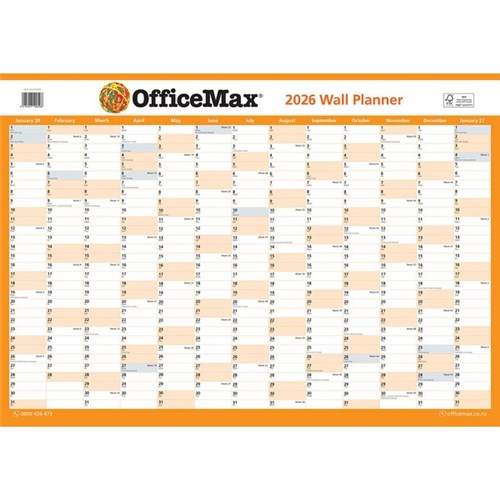 OfficeMax A2 Dated Year Wall Planner Double Sided Unlaminated 594x420mm 2026