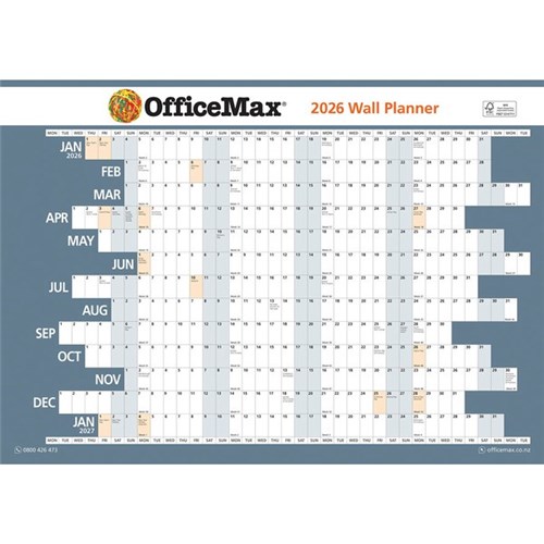 OfficeMax A2 Dated Year Wall Planner Double Sided Laminated 594x420mm 2026