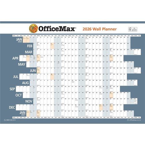 OfficeMax Dated Year Wall Planner  Double Sided Unlaminated 990x700mm 2026