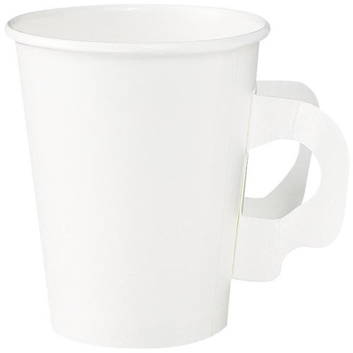 Plain Hot Paper Cups Handled Single Wall 280ml White, Carton of 1000