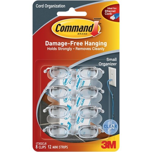 Command™ Adhesive Cord Organiser Small Clear, Pack of 8