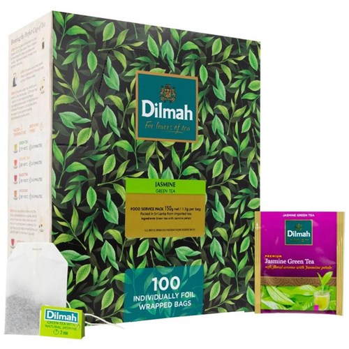 Dilmah Green Tea With Natural Jasmine Petals Enveloped Tea Bags, Box of 100
