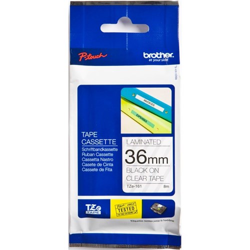 Brother Labelling Tape Cassette TZe-161 36mm x 8m Black on Clear