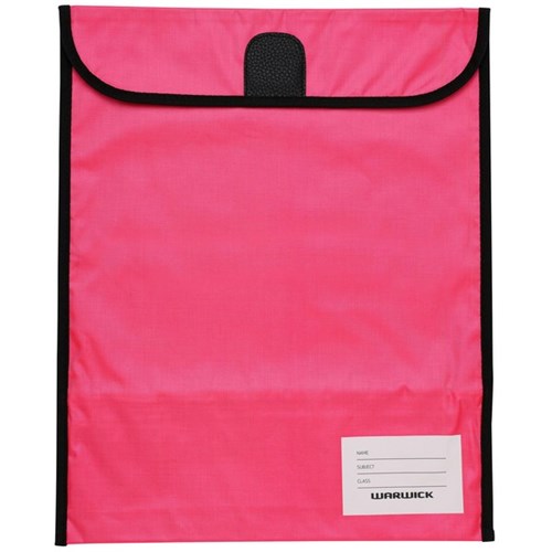 Warwick Homework Book Bag Hook & Loop XL 450x360mm Pink