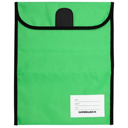 Warwick Homework Book Bag Hook & Loop XL 450x360mm Green