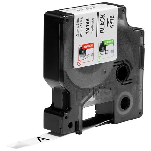 Dymo Labelling Tape Rhino Industrial Flexible Nylon 12mm x 3.5m Black on White